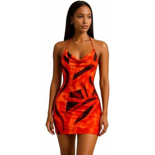 Orange Printed Mini Dress